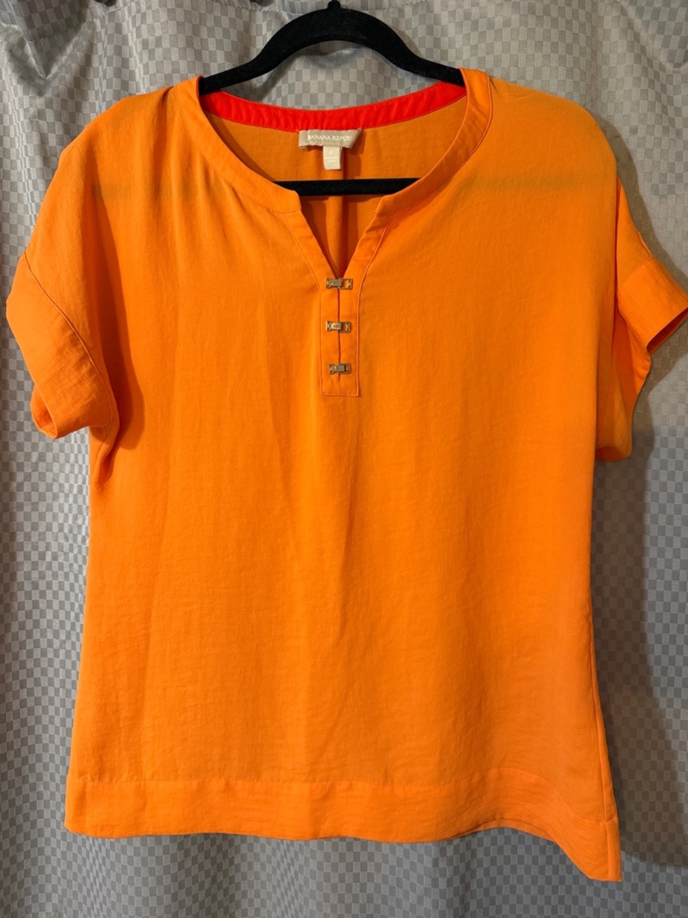 Banana Republic Bright Orange Short-Sleeve Hook-Placket Tee